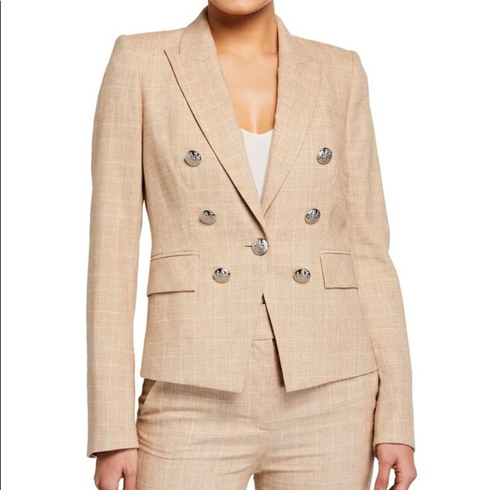 Veronica Beard Double-Breasted Beige Plaid Blazer - Women’s Size 4